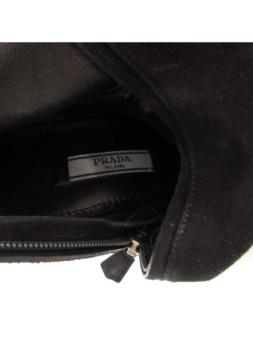 Prada Suede Long Boots High Heels Thick Sole Side Zip 36.5 Black GV GY62 - Picture 7 of 8